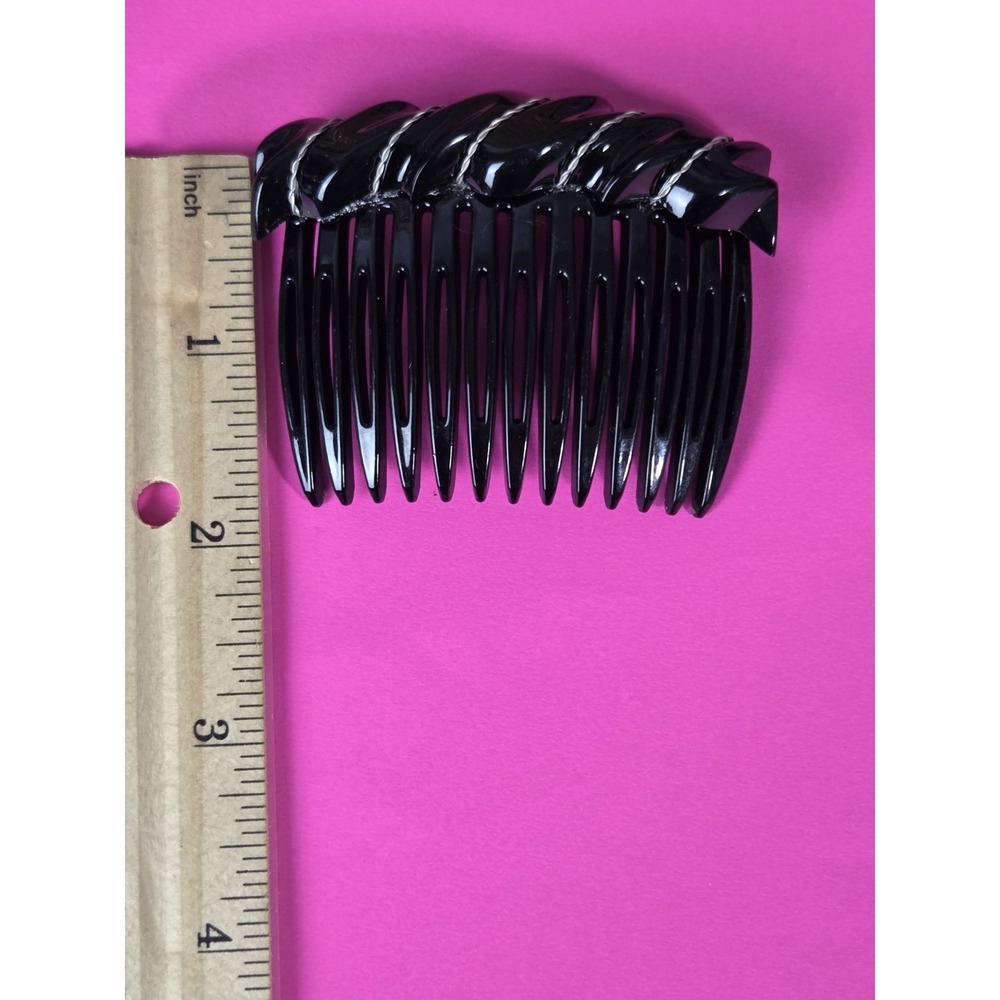 Two Vintage Mauritius Women's Hair Combs Plastic Black Gold Classic Retro - Picture 7 of 7